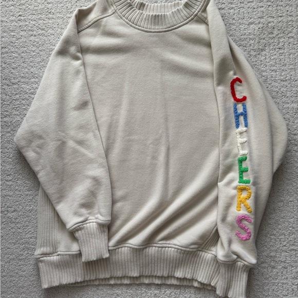 aerie Tops - Aerie Cream Sweatshirt with Colorful Embroidery